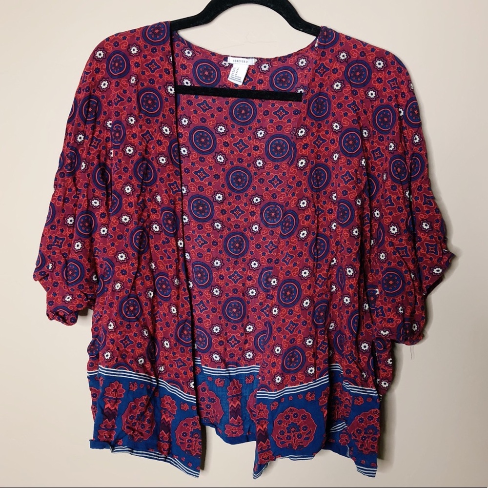 Forever 21 Red and Blue boho kimono size M